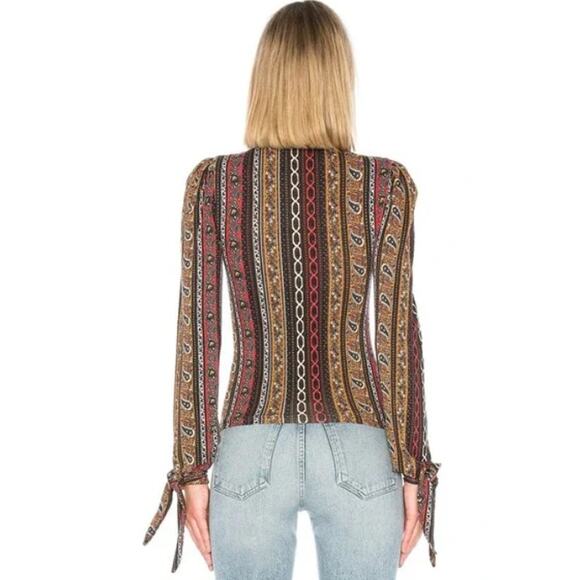 Free People Donatella Turtleneck XS Tie Sleeve Black Gold Red Floral Paisley - Picture 10 of 10